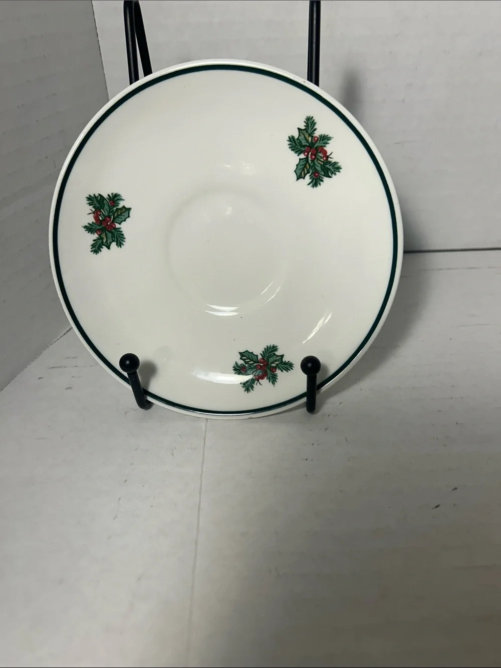 Johnson Brothers White Saucer with Green Holly and Red Berry Accents